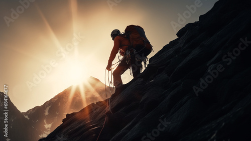 a climber is climbing the steep cliff.