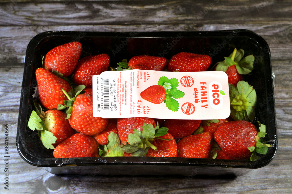 Cairo, Egypt, November 24 2023 Pico family sweet strawberry, the