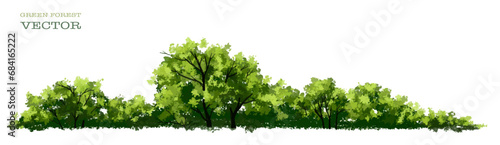 Vector watercolor green tree or forest side view isolated on white background for landscape and architecture drawing,elements for environment or garden,botanical element for exterior section in spring © Wattanapong