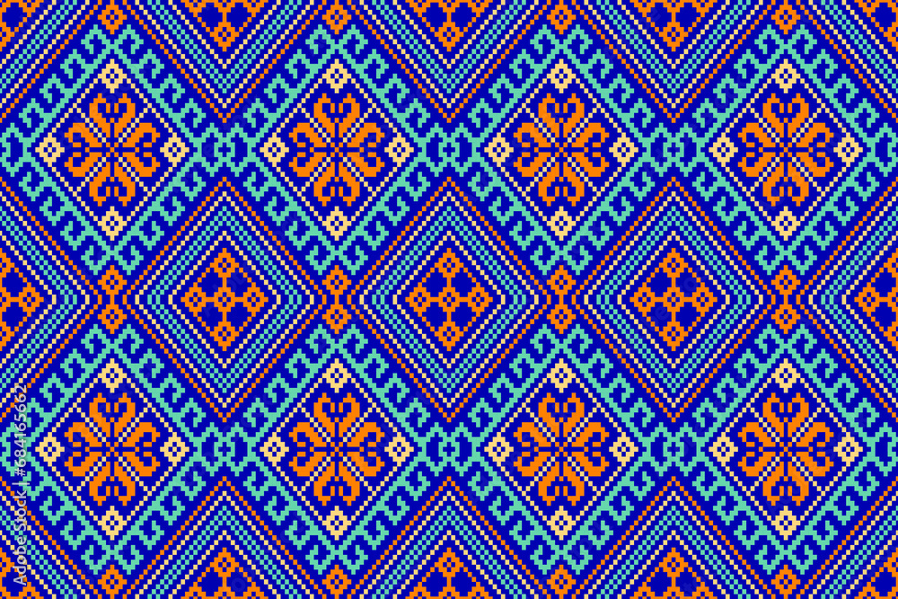 Colorful Seamless pixel pattern in tribal style. Geometric patterns, bright colors, designed for use in textiles, home decoration, backgrounds, wallpaper, cross stitch, fabric patterns. Colorful Seamless pixel pattern in tribal style. Geometric patterns, bright colors, designed for use in textiles, home decoration, backgrounds, wallpaper, cross stitch, fabric patterns.
