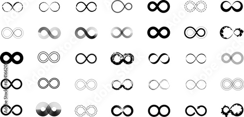 Infinity icon set unlimited illustration symbol sign vector. Infinity, 8, endless, eternity, loop infinite symbols.