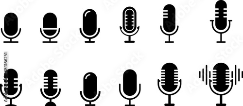 Microphone Icons set. Podcast microphone. Karaoke mic web and mobile app icons. Vector illustration