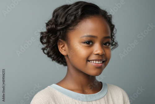 Beautiful African American girl with smooth and healthy facial skin. This is a very cute portrait of black people with a refreshing smile.
