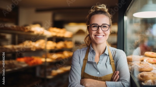 Confident Woman Mastering the Art of Baking: In a Bustling, Warm, and Inviting Bakery