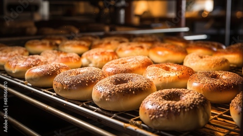 National Bagel Day: A behind-the-scenes look at a bagel shop, with fresh bagels being pulled out of the oven