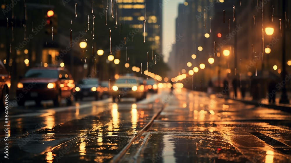 street view in the city in the evening with bokeh and out of focus with cars on the road street view in the city in the evening with bokeh and out of focus with cars on the road