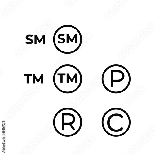  Registered Trademark Copyright Patent and Service Mark Icon concept design stock illustration