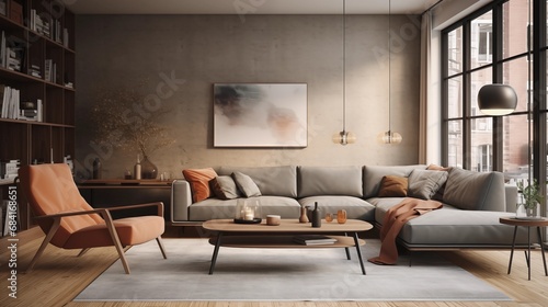 spacious and modern living room interior. Generative AI.