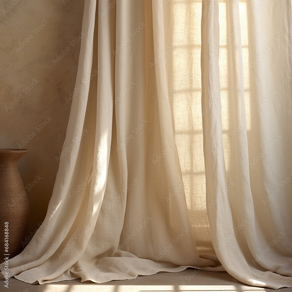 Soft sunlight filters through sheer curtains, creating a calming and tranquil domestic scene