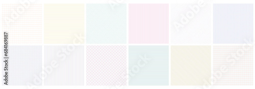 Collection of vector seamless striped delicate textures. Similar to paper. Geometric repeatable simple patterns. Color line prints