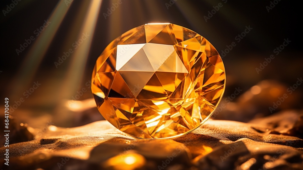 A high-resolution 4K photo of a radiant, golden citrine gemstone bathed in sunlight A high-resolution 4K photo of a radiant, golden citrine gemstone bathed in sunlight