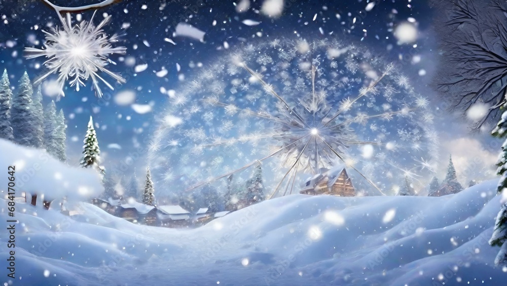 Winter landscape with snowflakes. Christmas and New Year background.AI.