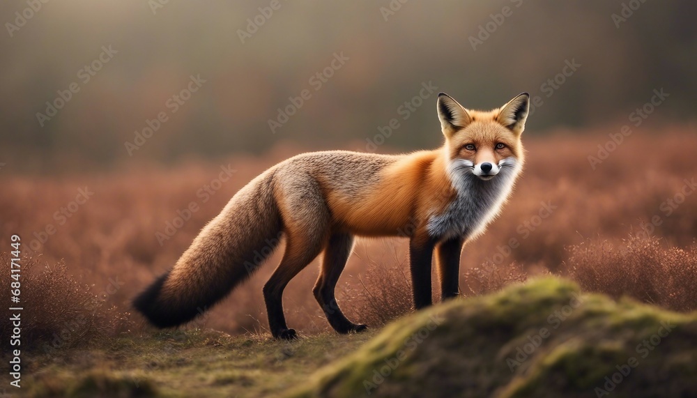 a red fox with a bushy tail and black ears
