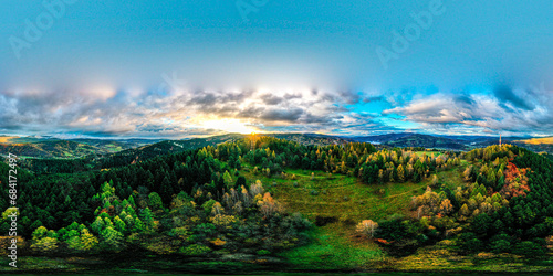 Muszyna Malnik, wschód słońca, panorama 360.