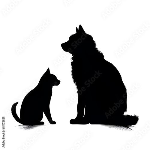 black cat silhouette. Dog, cat