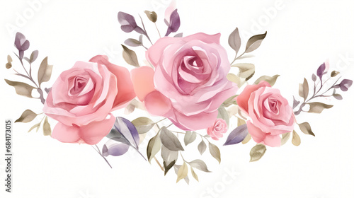 Pink rose flower bouquet collection with watercolor