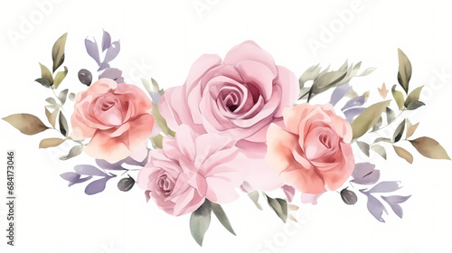 Pink rose flower bouquet collection with watercolor © feeng