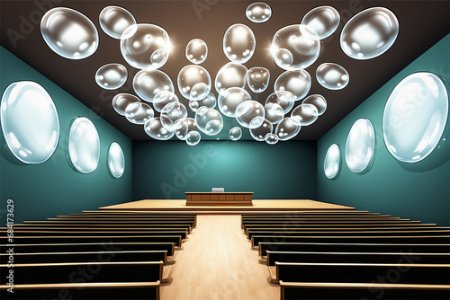 Universität Hörsaal mit schwebenden transparenten Blasen