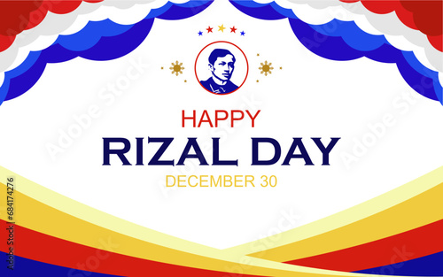 Happy Rizal Day greeting card. December 30, with the theme of the colors of the Philippine flag, vector illustration for greeting card, poster and banner