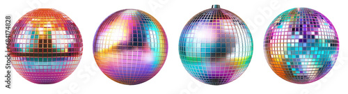 Set of 70s colorful disco ball isolated on transparent background