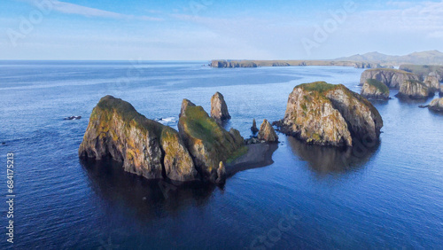 Aerial view of an unnamed bay on the island of Shikotan, Kuril Islands. photo