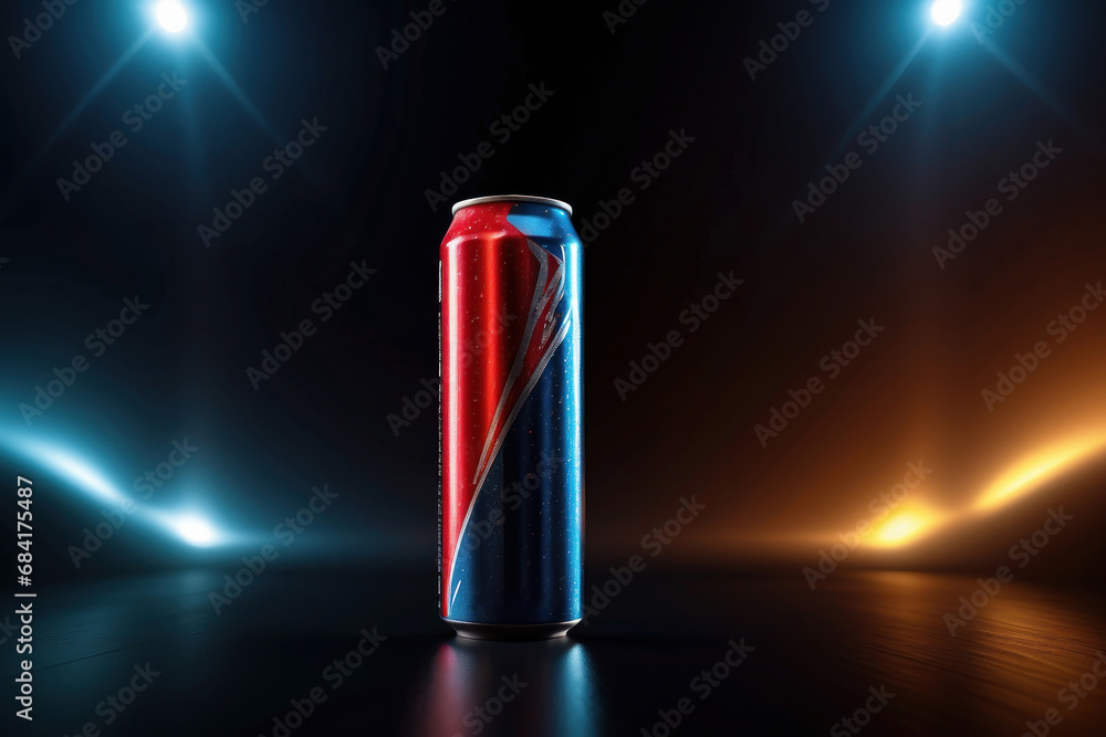 Aluminum energy drink soda can on a dark glowing background Aluminum energy drink soda can on a dark glowing background