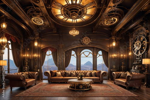 interior of hall with a luxurious steampunk style
