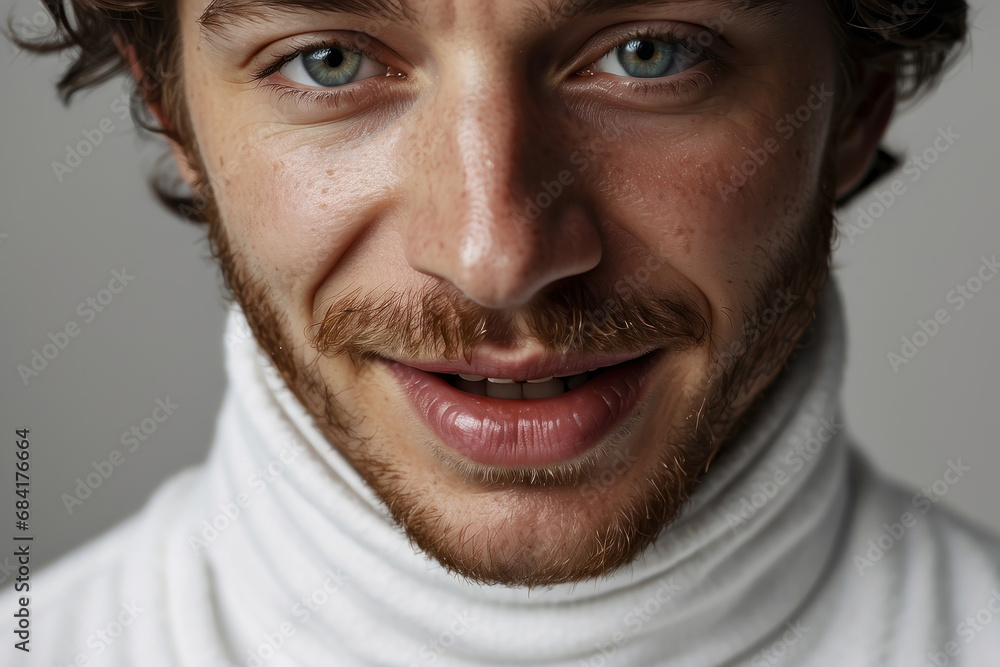 portrait of a young man, studio conditions. looks straight into the camera. the gaze is calm, the face expresses a neutral emotion. drunk look portrait of a young man, studio conditions. looks straight into the camera. the gaze is calm, the face expresses a neutral emotion. drunk look