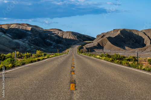 Utah State Route 24 leading through the Capitol Reef national park in Utah. 