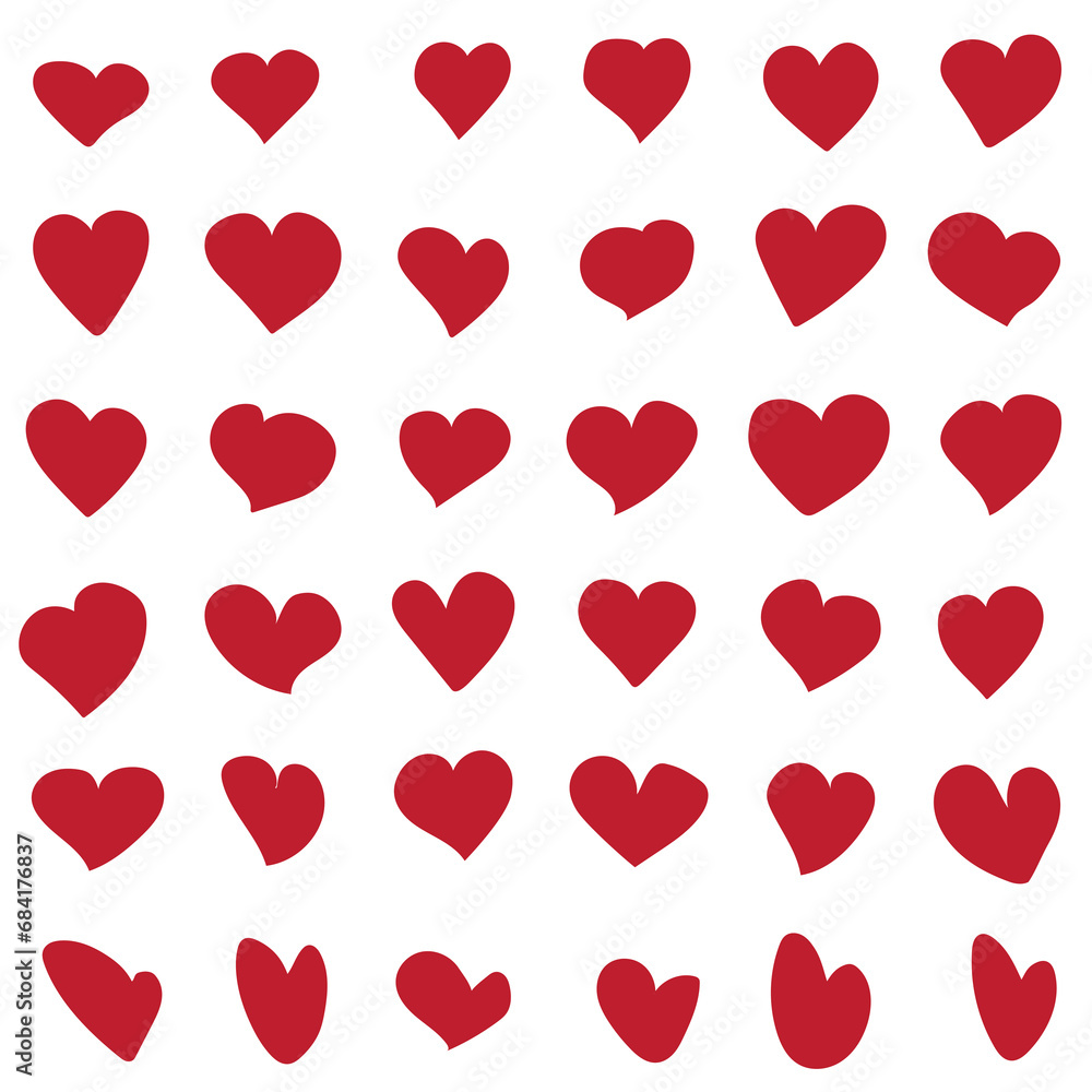 Collection of heart shapes hand-drawn. Symbol of love. Design elements for Valentine's Day cards.