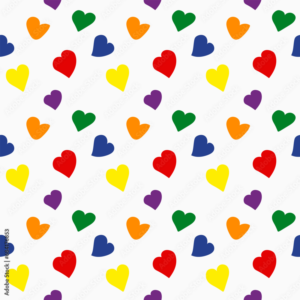 Seamless pattern Heart Shape Drawing Pride month background. Vector holiday texture. LGBTQ+ colors concept