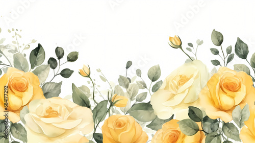 Fototapeta Naklejka Na Ścianę i Meble -  Yellow rose garden background with watercolor