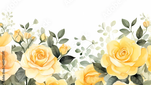 Yellow rose garden background with watercolor