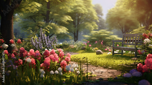 A Spring Garden with a Dreamy, Blurred Backdrop