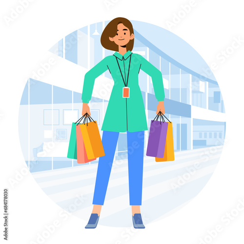 Young happiness joyful shopaholic stylish fashionable woman at retail mall store carrying shopping bags