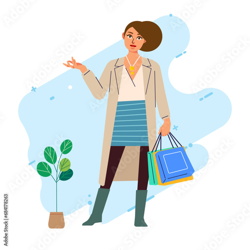 Young happiness joyful shopaholic stylish fashionable woman at retail mall store carrying shopping bags
