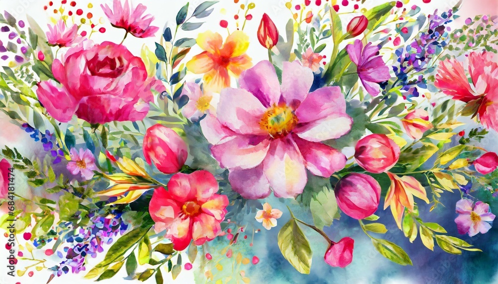 watercolor festive background with flowers ai generated
