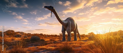 Big brachiosaurus with a long neck. Herbivorous dinosaur of the Jurassic period.