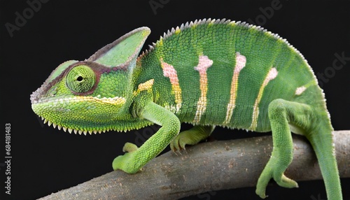 female fischer chameleon on a black background