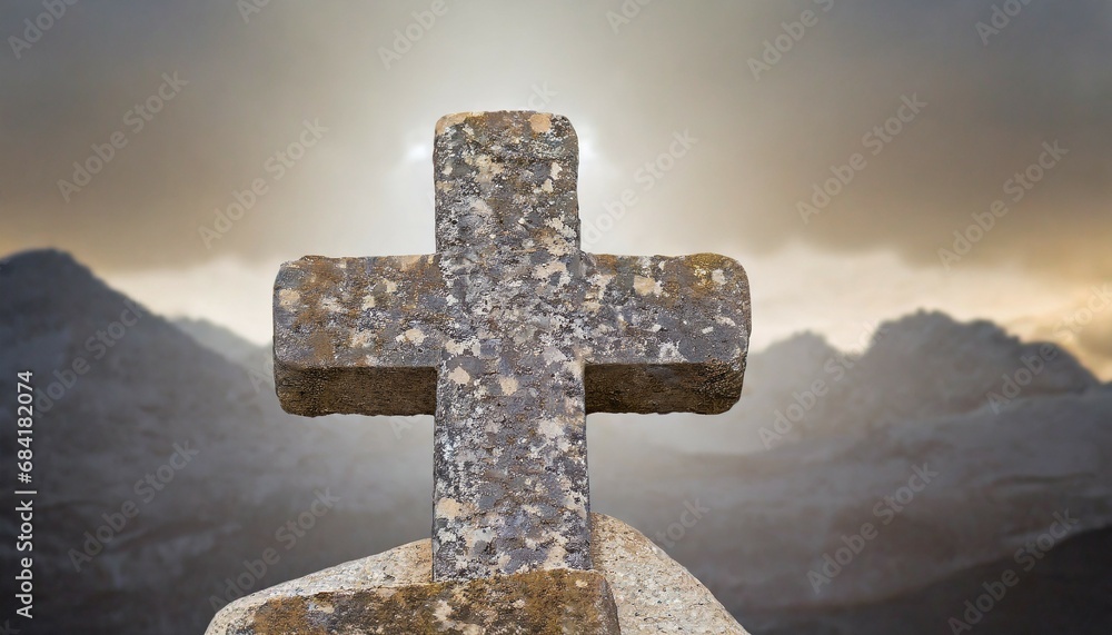 christian stone cross on the stone isolated on background generative ai