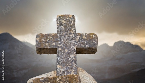 christian stone cross on the stone isolated on background generative ai