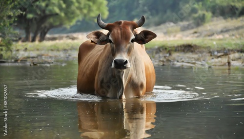 portrait of cow in water cinematic photography