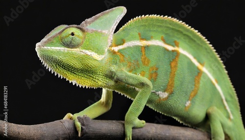 female fischer chameleon on a black background