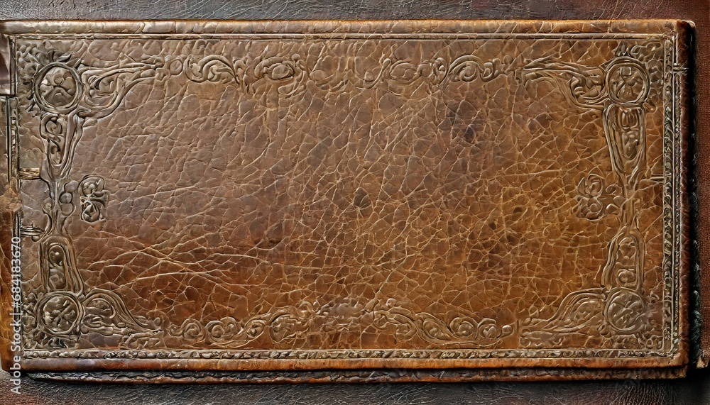antique leather book cover texture background displaying the rich weathered patina of aged leather with embossed details perfect for vintage and literature themed designs