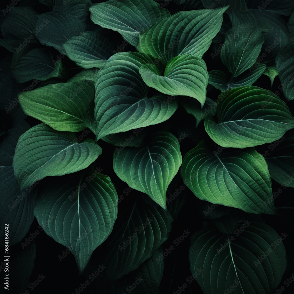 green leaves in black background created with Generative Ai green leaves in black background created with Generative Ai