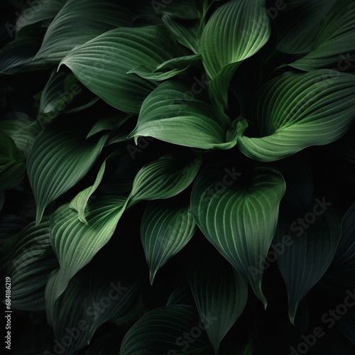 green leaves in black background created with Generative Ai © Andrii Yablonskyi