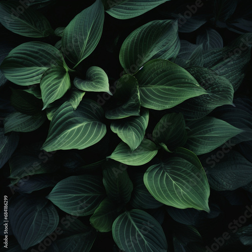 green leaves in black background created with Generative Ai © Andrii Yablonskyi