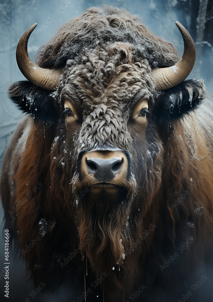 a bison covered in winter snow canvas art print created with Generative Ai a bison covered in winter snow canvas art print created with Generative Ai