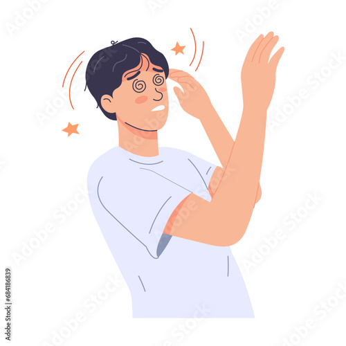 Man with falling from dizzy. Modern trendy style. Hand drawn vector character illustration. Isolated on white background.