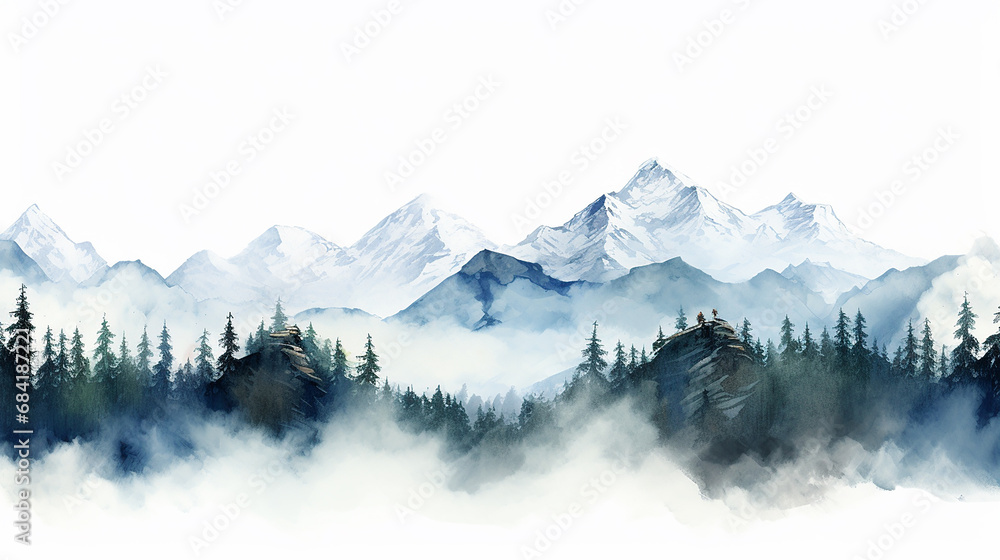 Majestic mountain range isolated on white Majestic mountain range isolated on white